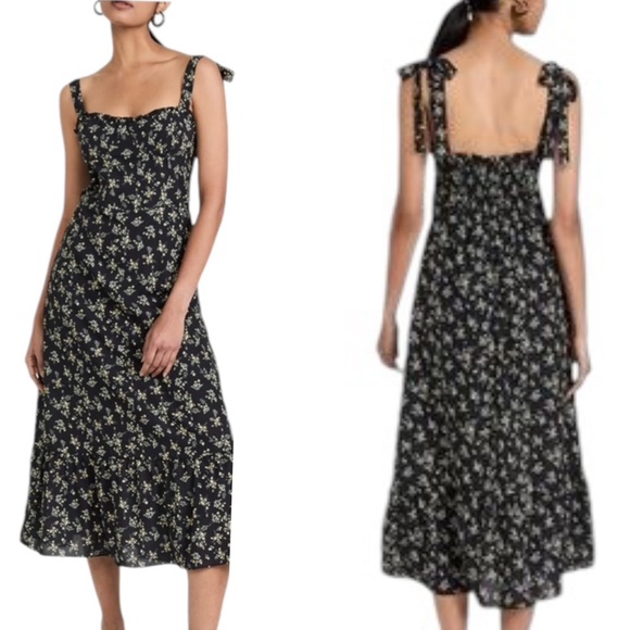 O.P.T Anthropologie Toile de Jouy Black Floral Tie Shoulder Midi Slip Dress - S - Picture 1 of 16